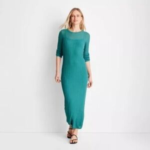 Women's Long Sleeve Sheer Maxi Dress - Future Collective Teal -lined soft NEW